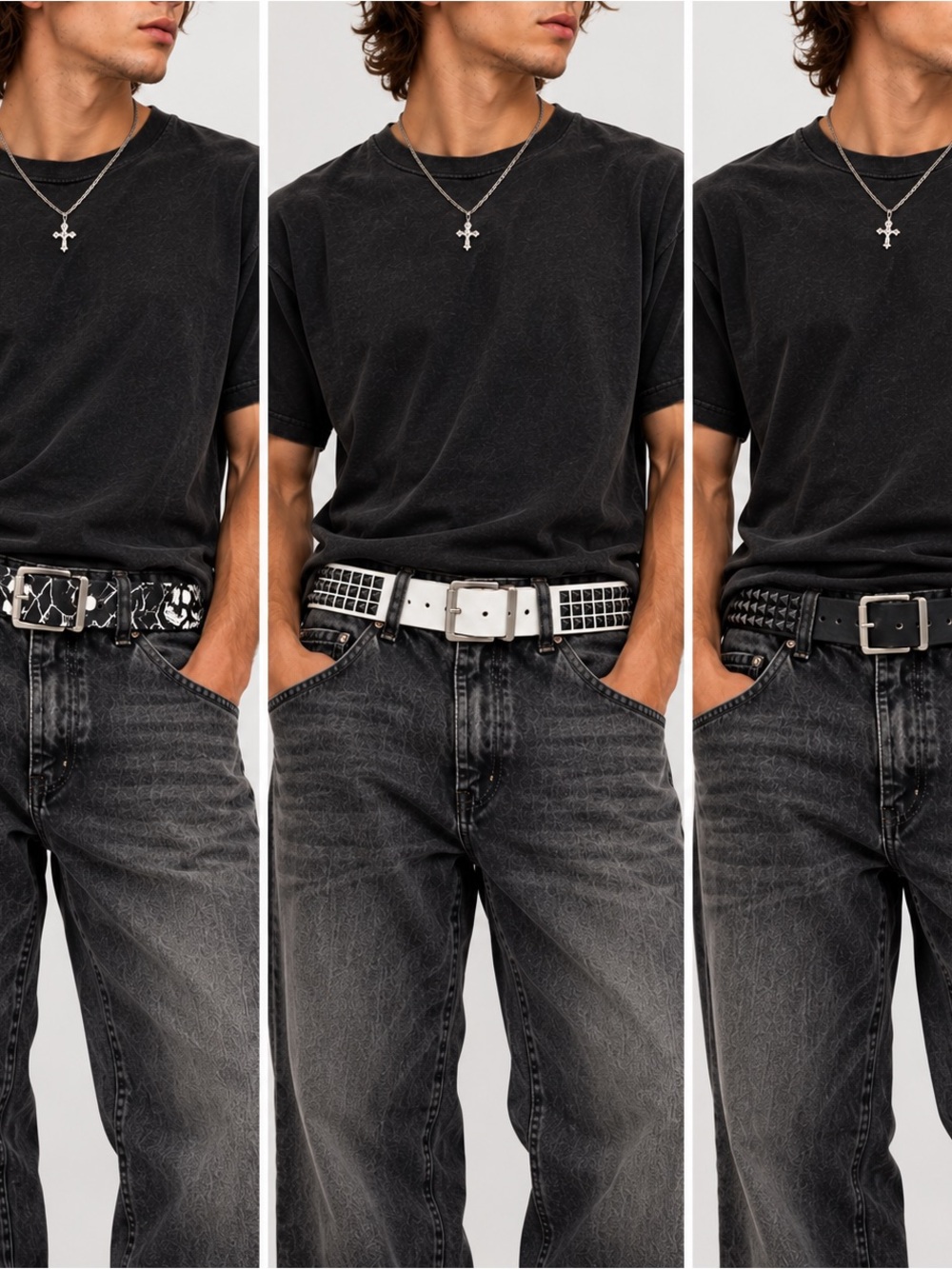 Hot Topic Y2K Belt Lot 3 Studded Skull Punk Emo Mall Goth Black White 32